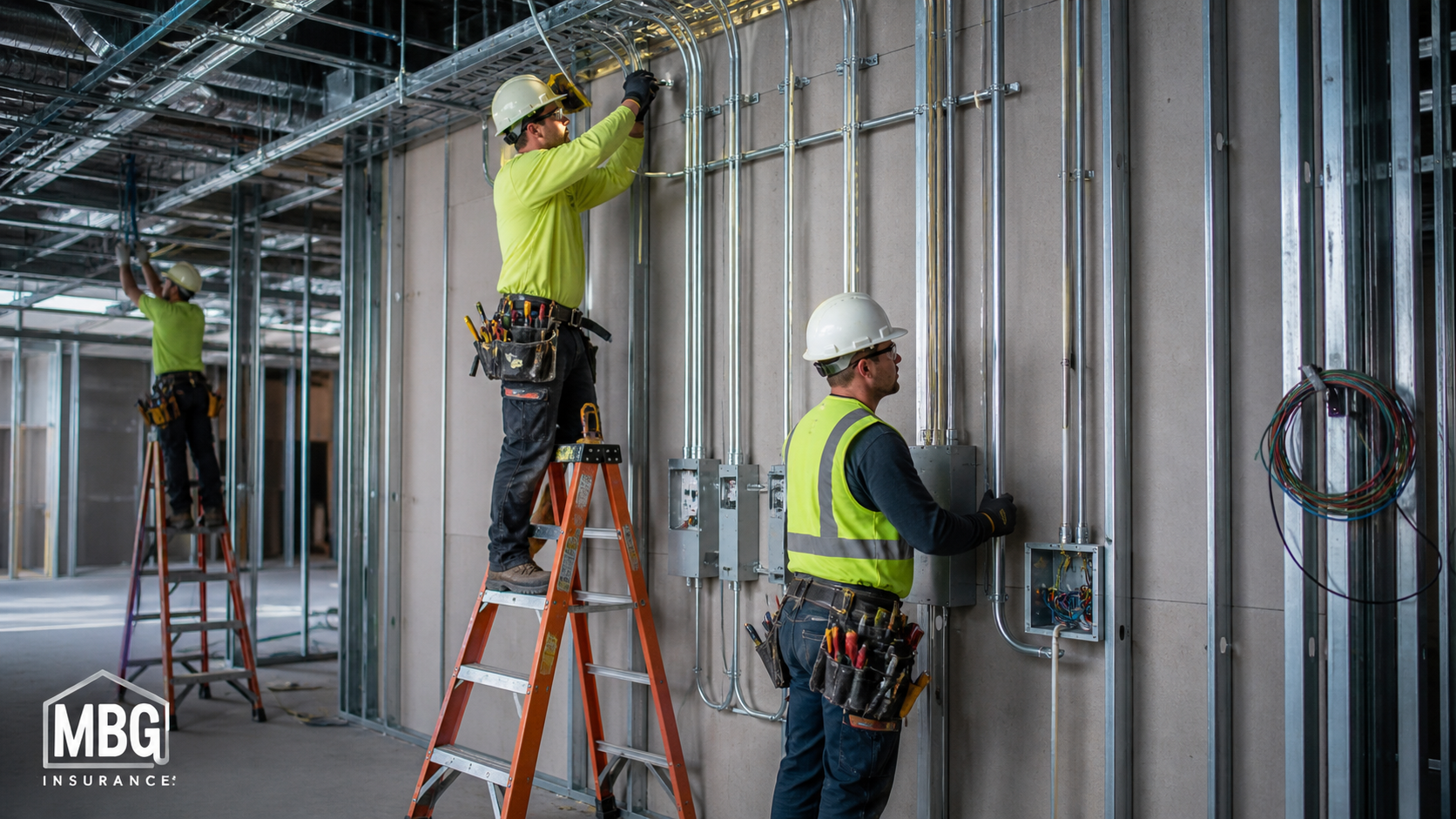 Construction site electrical installation in progress