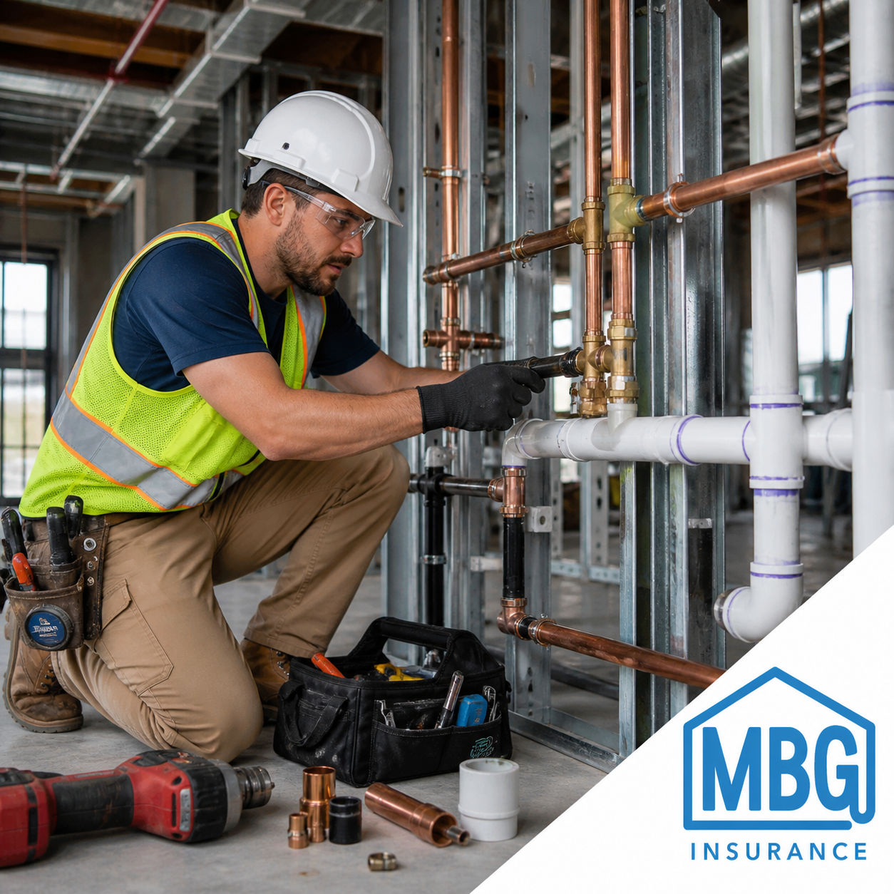 Commercial Plumber working on commercial infil and rough in