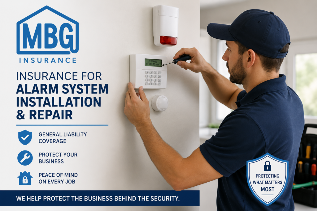 Man installing an alarm system