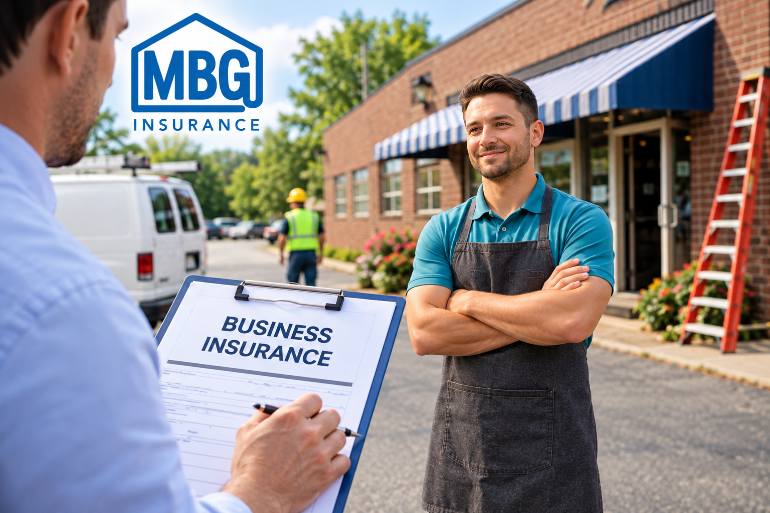 AI generated photo of a business owner in front of his business
