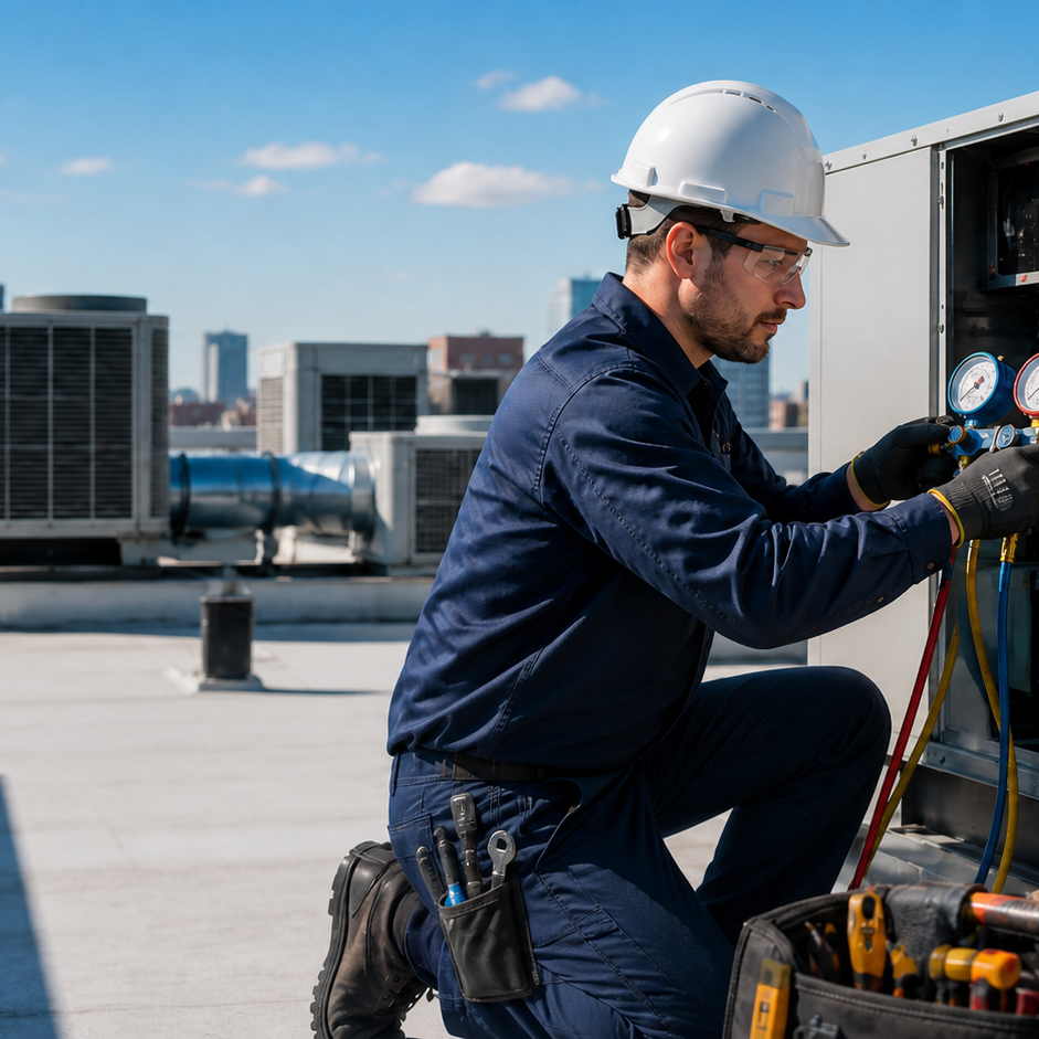 HVAC Tech servicing a system