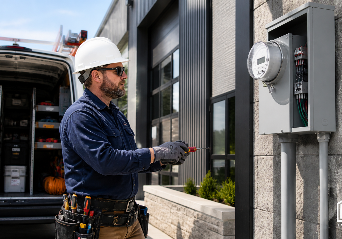 Electrician working on service entry.