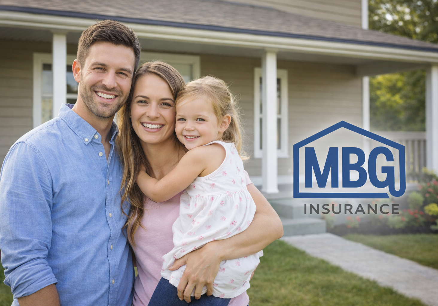 Young Family standing in front of a home.